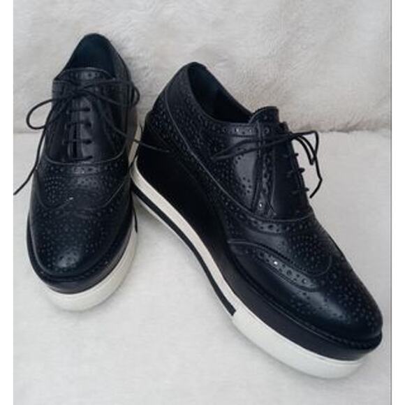 Miu Miu Wedge Black Brogue leather Oxford shoes platform size 38 Y2K 90s 80s - Picture 1 of 8